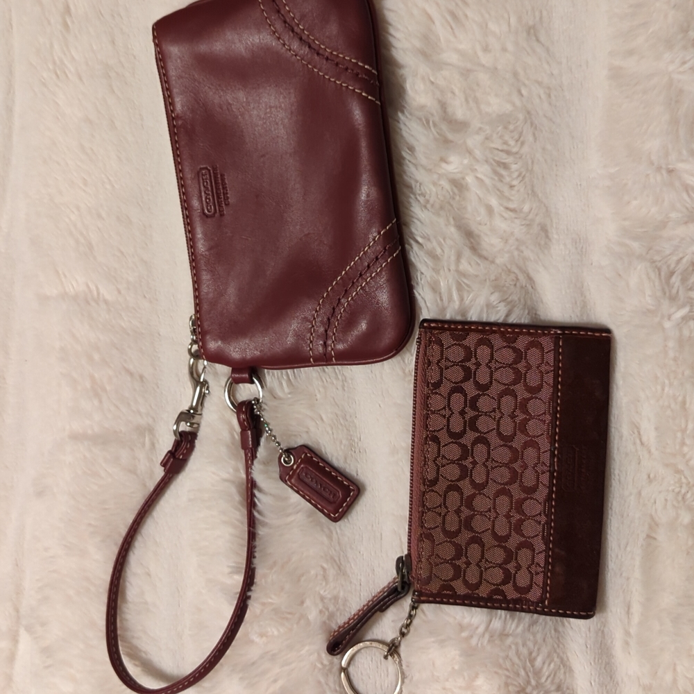 Burgundy Coach Wristlet (with bonus zippered keychain)